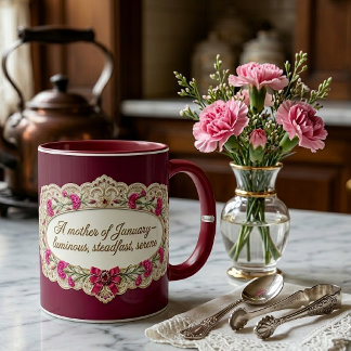 Caneca Flor do Mês de Janeiro Cravo Citação da Mãe
