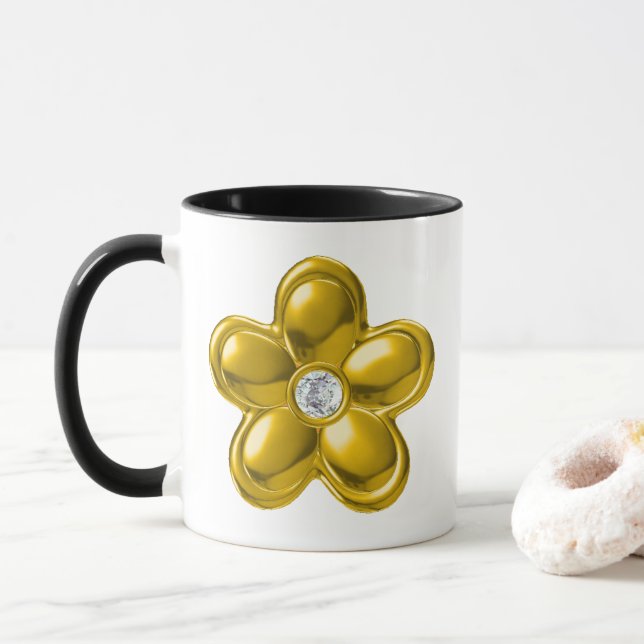 CANECA FLOR DOURADO COM DIAMANTE (Com Donut)