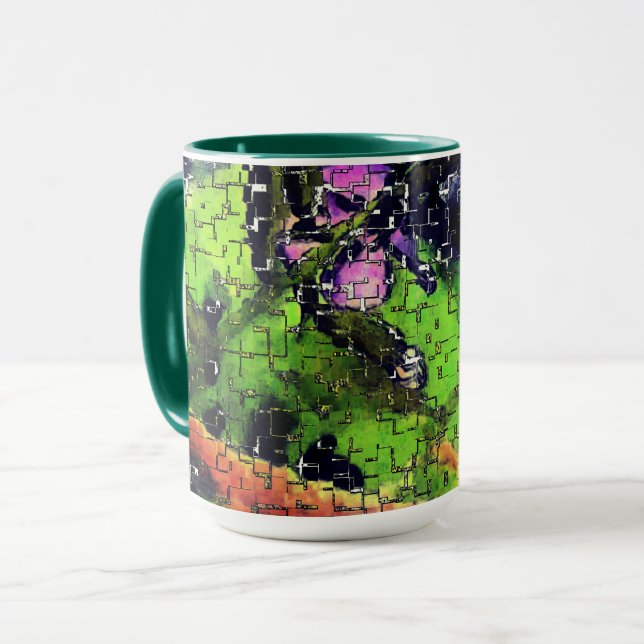Caneca Flor e folhas, envelhecidas em mosaico esculpido (Frente Esquerda)