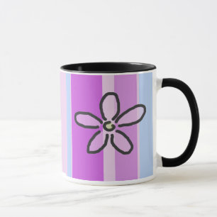 Caneca Flor e listras azuis roxas