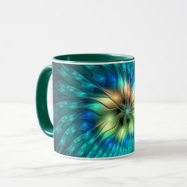Caneca Flor Fantasia Luminosa, Fractal Abstrato Colorido