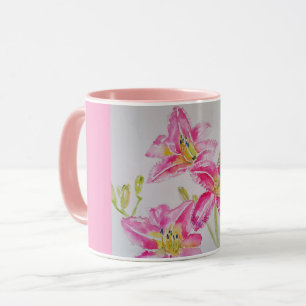 Caneca Flor floral Lily-Cor-de-Água Rosa