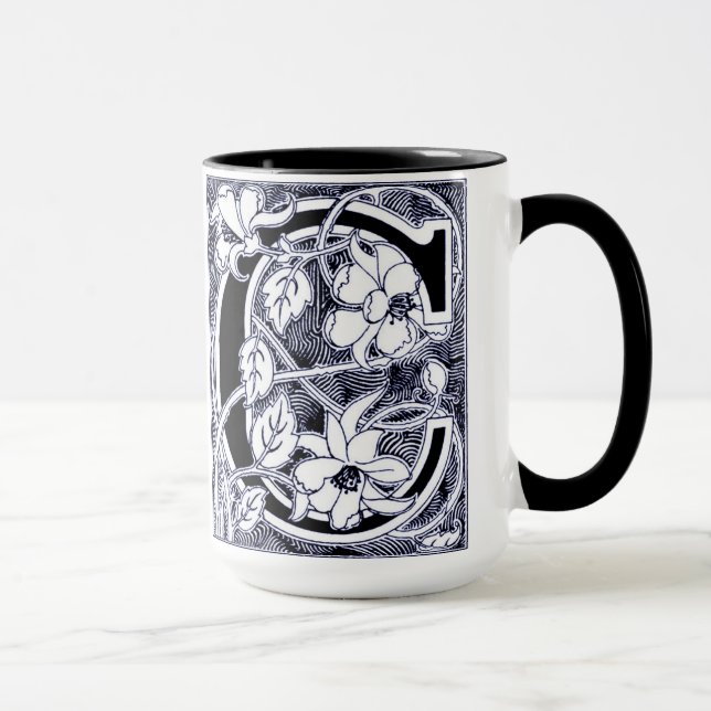 Caneca Flor - Letra "C" em azul - Mug (Direita)