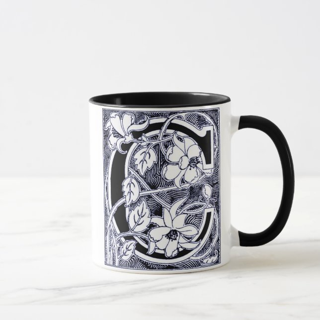 Caneca Flor - Letra "C" em azul - Mug (Direita)