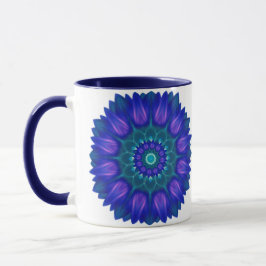 Caneca Flor Mandala com tons brilhantes de azul