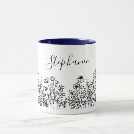 Caneca Flor Moderno de Black & White Nature Plant