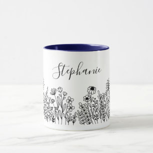 Caneca Flor Moderno de Black & White Nature Plant