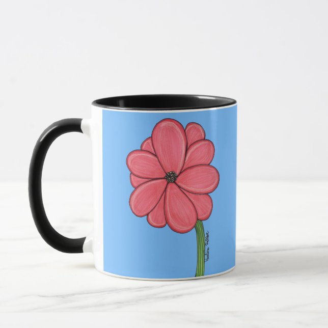 Caneca Flor Rosa Cheia com Fundo Azul (Esquerda)