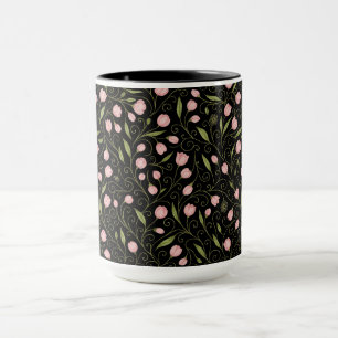 Caneca Flor rosa e branca a preto com padrão repetitivo