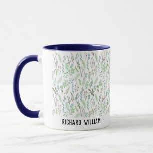 Caneca Flor Selvagem Minimalista Presente Azul de Natal E