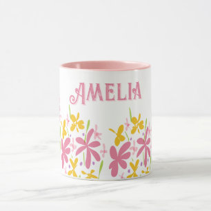 Caneca Flor Silvestre Rosa Personalizada