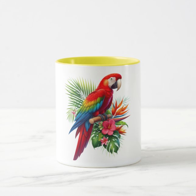 Caneca Flor tropical de arara vermelha (Centro)