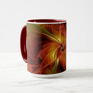Caneca Flor verde-laranja-abstrato Vermelho Castanho-Cast