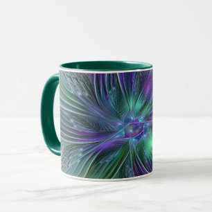 Caneca Flor Verde Roxo Moderna Abstrato de Arte Fractal