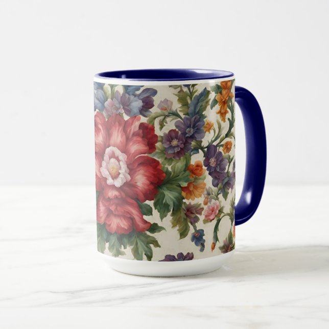 Caneca Flor Vermelho Refinado Incrível e Flores Delicadas (Frente Esquerda)
