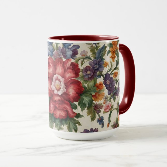 Caneca Flor Vermelho Refinado Incrível e Flores Delicadas (Frente Esquerda)