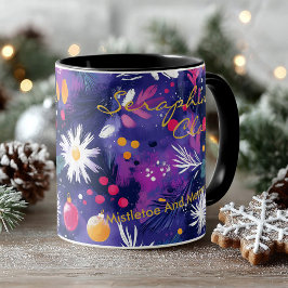 Caneca Florais abstratos festivos com enfeites de natal