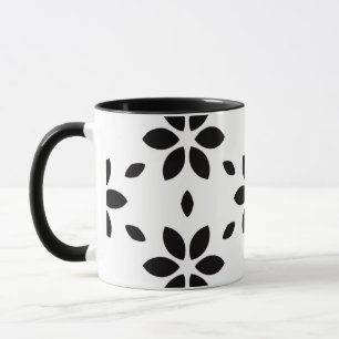 Caneca Floral Abstrato Preto e Branco Moderno
