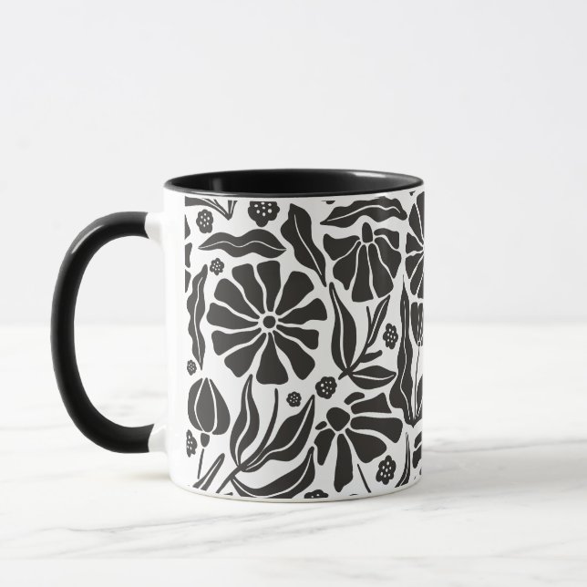 Caneca Floral Abstrato preto-e-branco-preto (Esquerda)