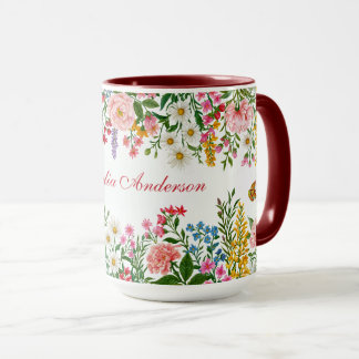 Caneca Floral Aquarelado Branco com Nome Personalizado