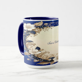 Caneca Floral Azul Branco