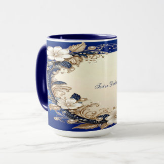 Caneca Floral Azul Branco
