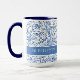 Caneca Floral Azul Elegante Personalizado