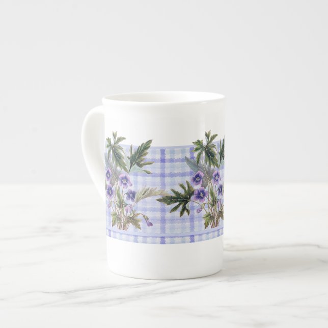 Caneca floral botânica de China de osso das (Frente Esquerda)
