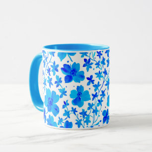 Caneca Floral Botânico em Azul Escuro e Branco