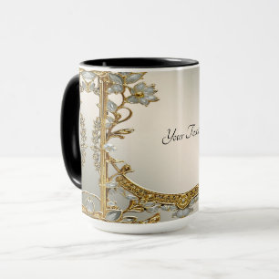 Caneca Floral Branca Ornada a Ouro