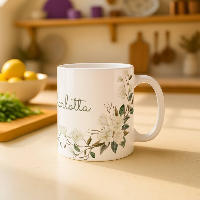 Caneca Floral Branca Personalizada, Nome Personali (Criador carregado)