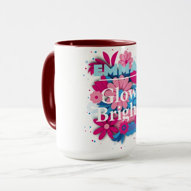 Caneca Floral Brilho de Nome Personalizado (Frente Esquerda)