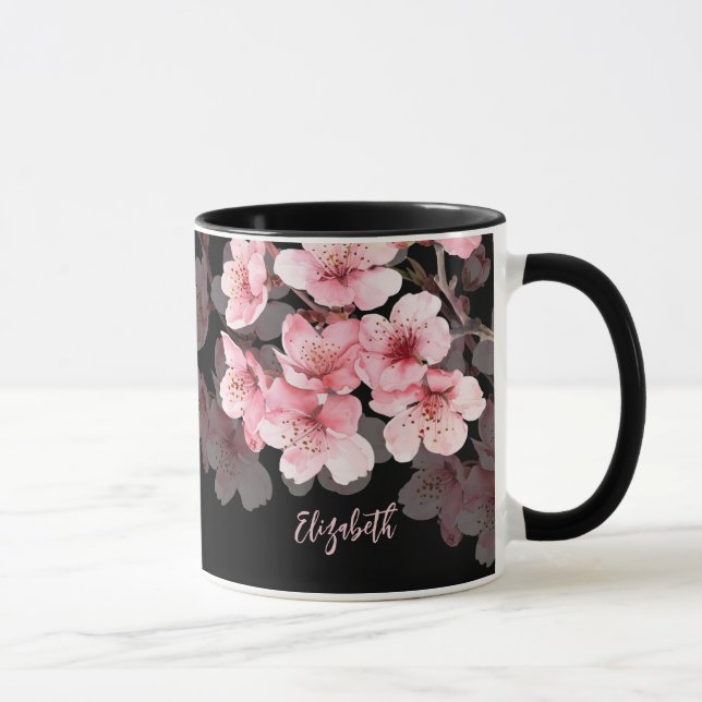 Caneca Floral Cherry Blossom Seu Nome Monograma Mug (Direita)