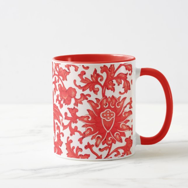 Caneca floral chinesa vermelha elegante (Direita)