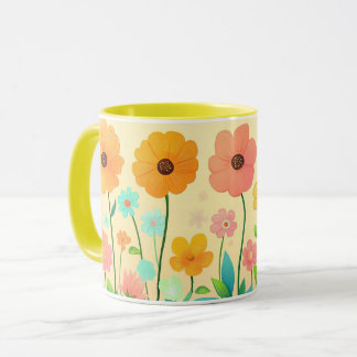 Caneca Floral Colorida, Padrão Brilhante Vibrante Flor do