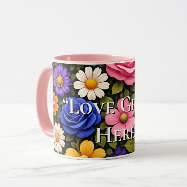 Caneca Floral Colourful Custom Quotes Valentines Mugs (Frente Esquerda)