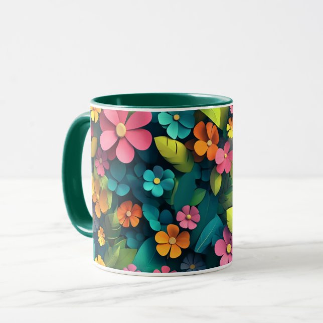 Caneca Floral com Flores Botânicas Coloridas, Pres (Frente Esquerda)