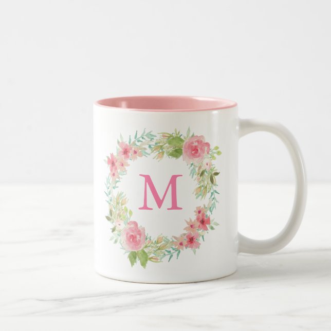 Caneca floral cor-de-rosa personalizada (Direita)