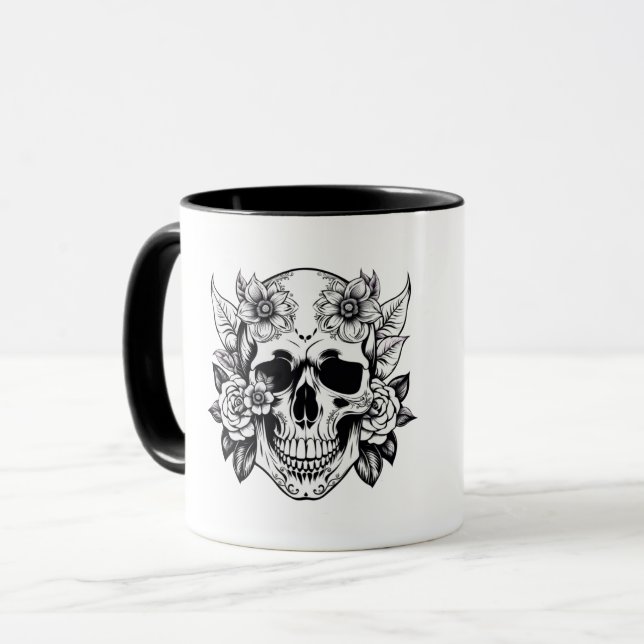 Caneca Floral Crânio Mug (Frente Esquerda)