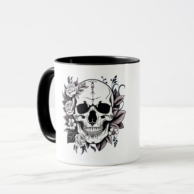 Caneca Floral Crânio Mug (Frente Esquerda)