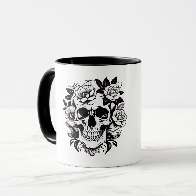 Caneca Floral Crânio Mug (Frente Esquerda)