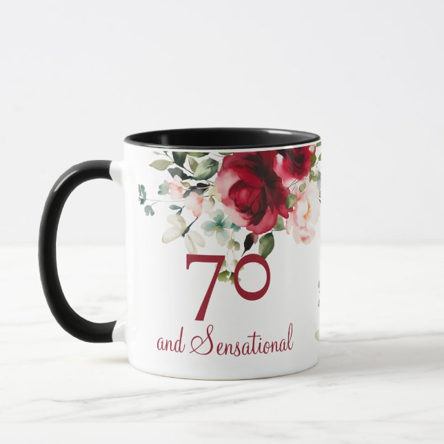 Caneca Floral de Aniversário de 70 anos (Esquerda)
