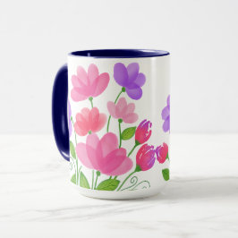 Caneca Floral de Aquarela Rosa Roxa