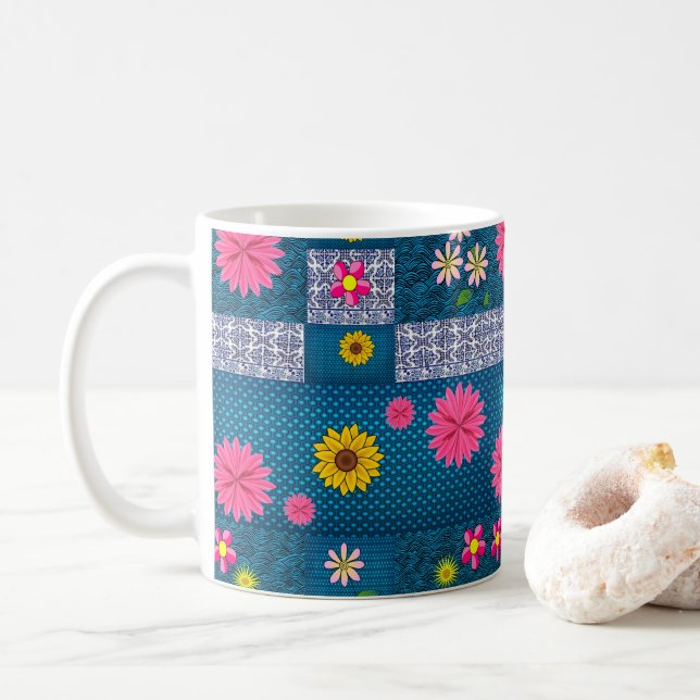 Caneca Floral de Café Vintage (Com Donut)