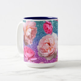 Caneca floral de dois tons do brilho do rosa do