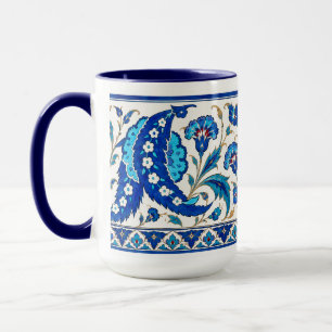 Caneca Floral de Folha Saz Iznik Otomana Azul Tu