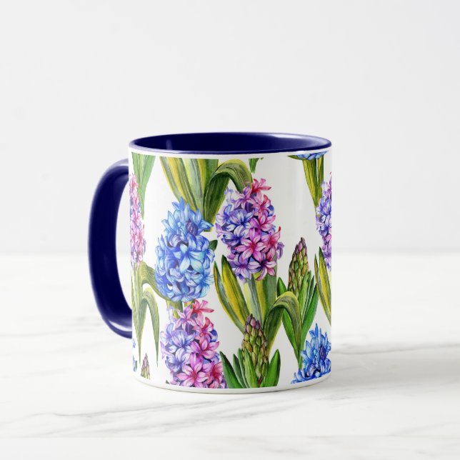 Caneca Floral de Hyacinth Azul e Púrpura (Frente Esquerda)