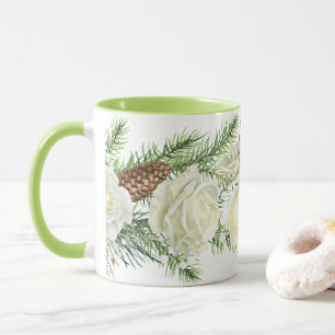 Caneca Floral de Inverno em Aquarela