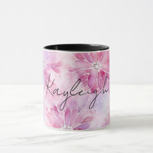 Caneca Floral de Lavanda Chic Cor-de-Rosa Cintilante