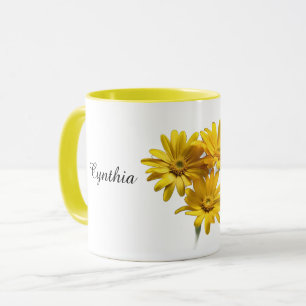 Caneca Floral de Margarida Amarela Personalizado